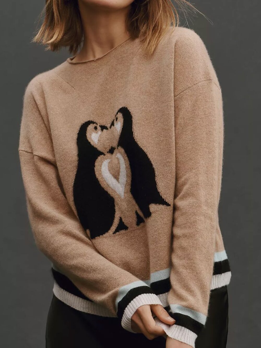 Maeve Anthropologie Cute Critter Graphic 100% Cashmere Sweater Womens XS Penguin
